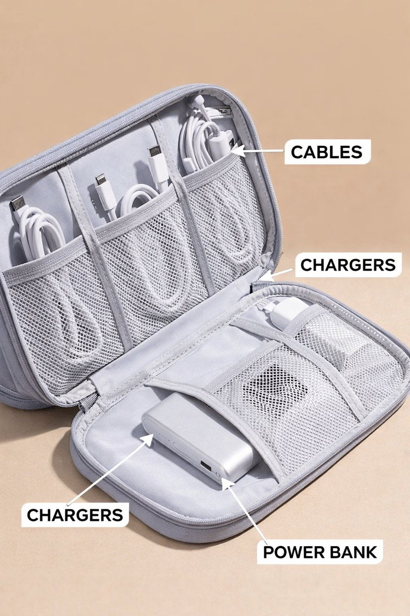 Cable Organizer Bag Grey – Travel & Storage Accessories – Compact & Portable – Water-Repellent – For Cables & Electronics