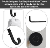 Set of 16 Storage Hooks for Suncast, 5 Black J-Shaped Tool Hooks Organizer with Long Wrench Short Screw Compatible with Suncast/Craftsman Storage Accessories - Top-Down View