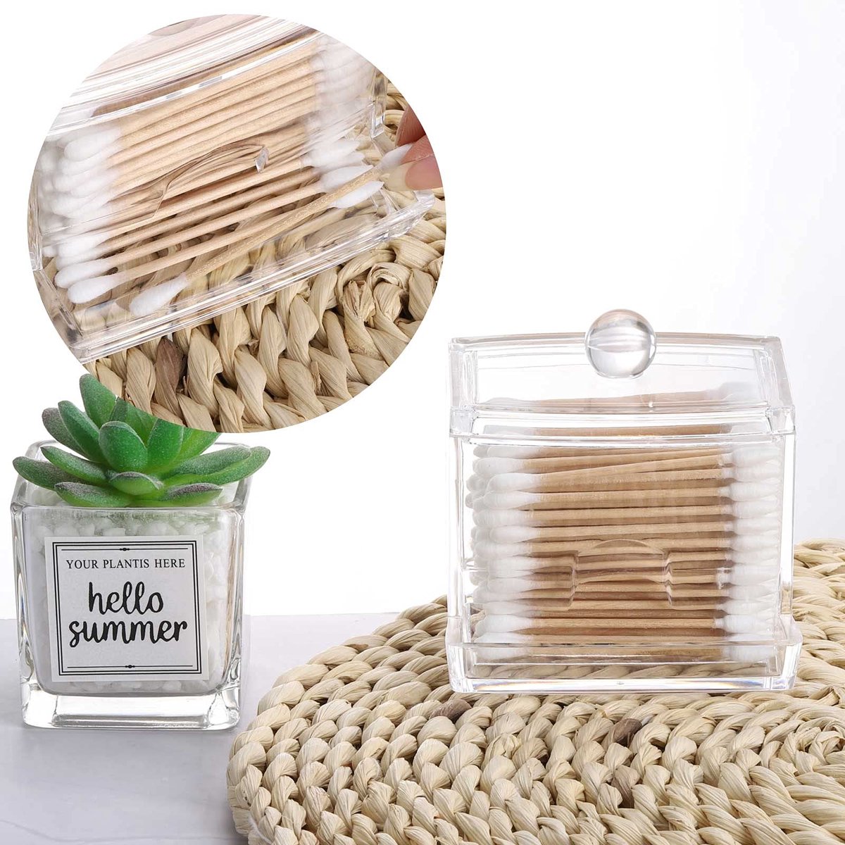 cotton swab holder dispenser large transparent bathroom storage accessories decoration organizer cotton swab cotton ball holder apothecary jar cotton swab cotton ball thread container