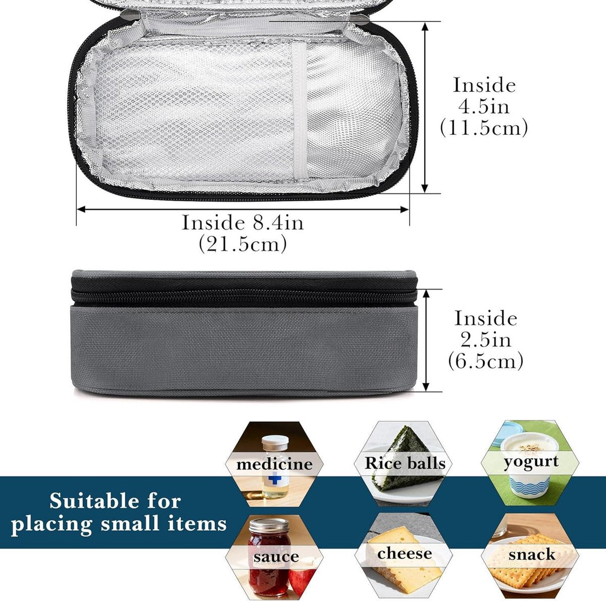 Travel Snack Bags - Thermally Insulated Container - Fruit - Lightweight - Leak-Proof Cooler Bag - Portable - Storage Accessories - Picnic - Grey - Suitable for model XYZ.