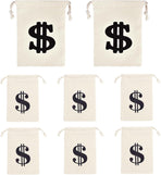 Pack of 8 Fabric Bags - Small Dollar Sign - Drawstring - Coin Pocket - Storage Accessories