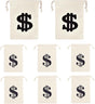 Pack of 8 Fabric Bags - Small Dollar Sign - Drawstring - Coin Pocket - Storage Accessories