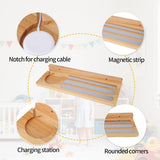 Magnetic Shelf for Tonies, Wooden Display Shelf for Toy Figures with Charging Station - Nursery Organizer with Floating Design and Storage Accessories.