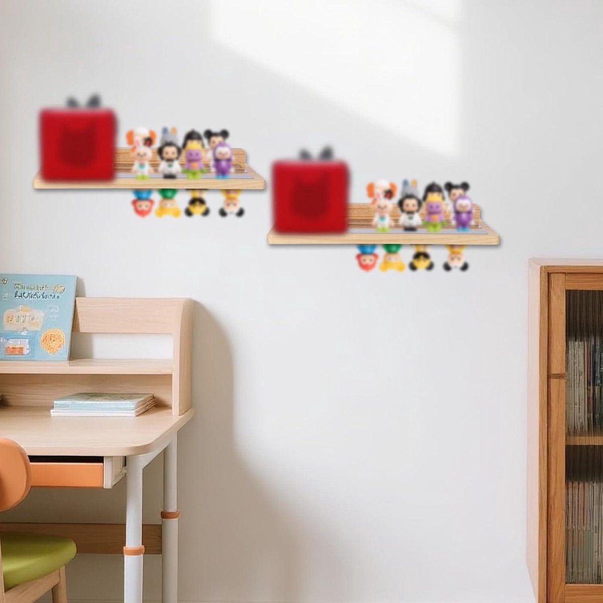 Magnetic Shelf for Tonies, Wooden Display Shelf for Toy Figures with Charging Station - Nursery Organizer with Floating Design and Storage Accessories.