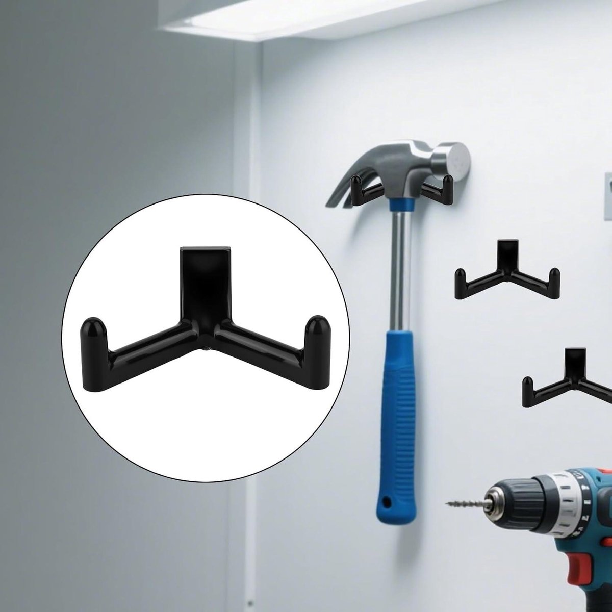 Tool Hooks for Garden Shed - Storage Accessories for Shovels and Rakes - Set of 3 (Black)