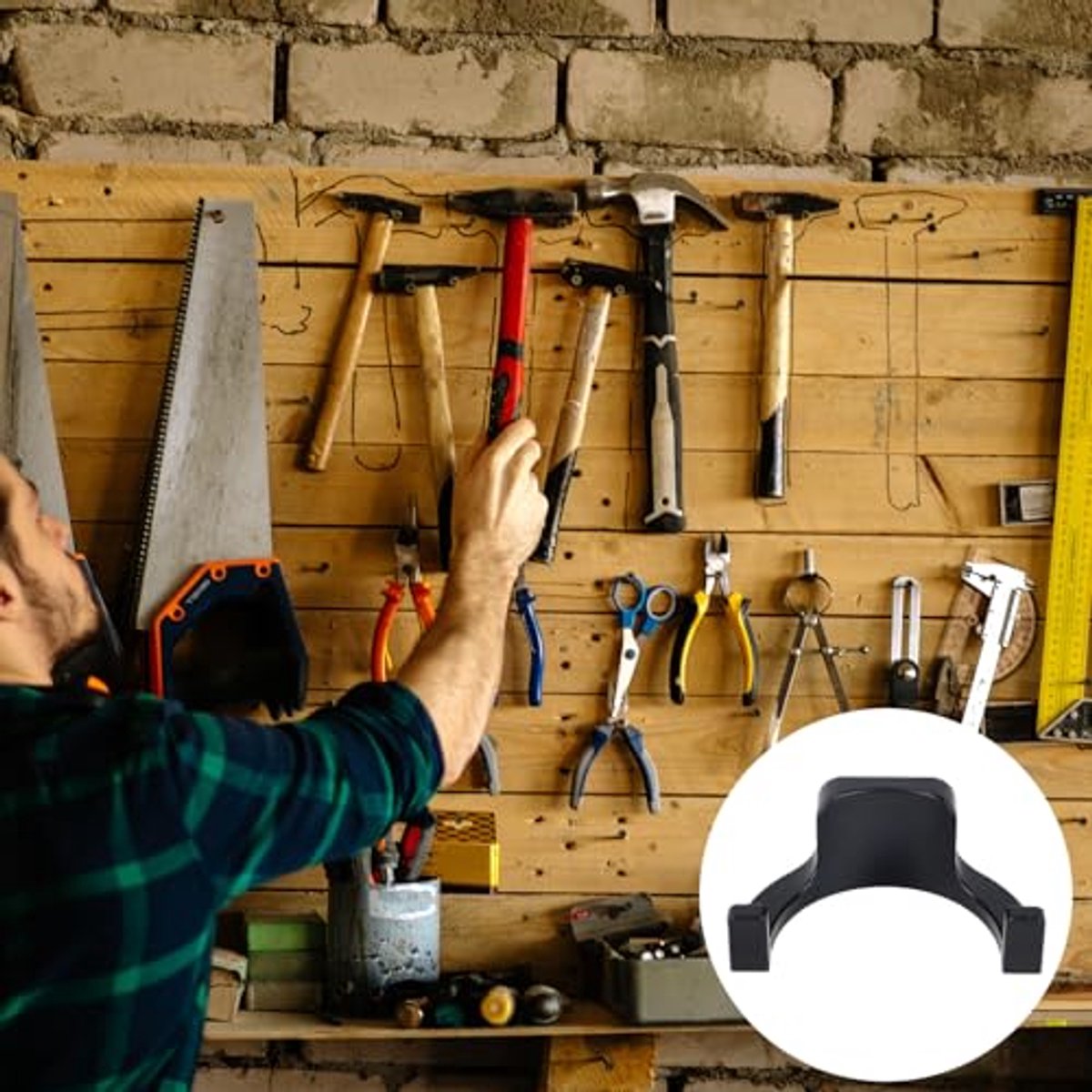 sanding hooks compatible with Suncast and Craftsman, plastic U- and V-shaped tool hangers, storage accessories for sanding boards, rakes, shovels, and hammers (black)