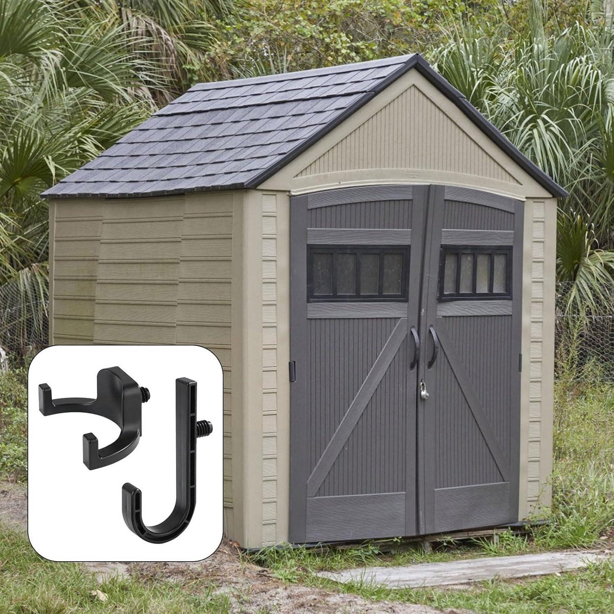 Storage Hooks for Sheds - Handy J/V-Shaped Tool Hooks - Compatible with various sheds - Storage accessories for a tidy shed