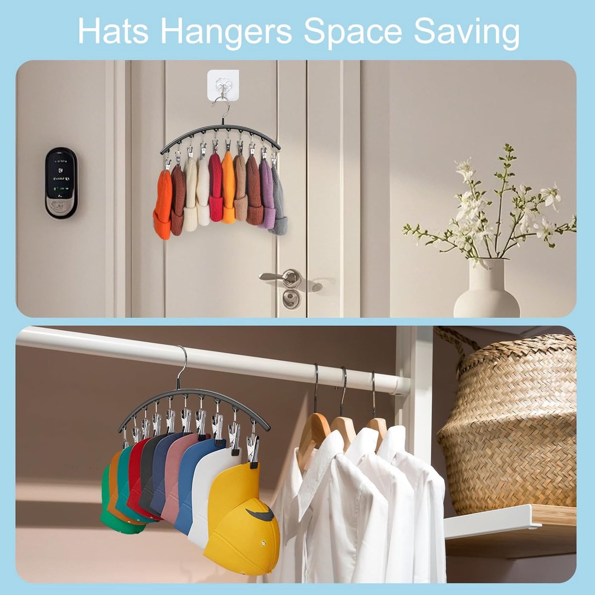 2 pieces - Hat rack - clothes rack - sock clip - hat rack for the wardrobe - storage accessories - suitable for drying clothes, socks and hats - black - 37*23 cm