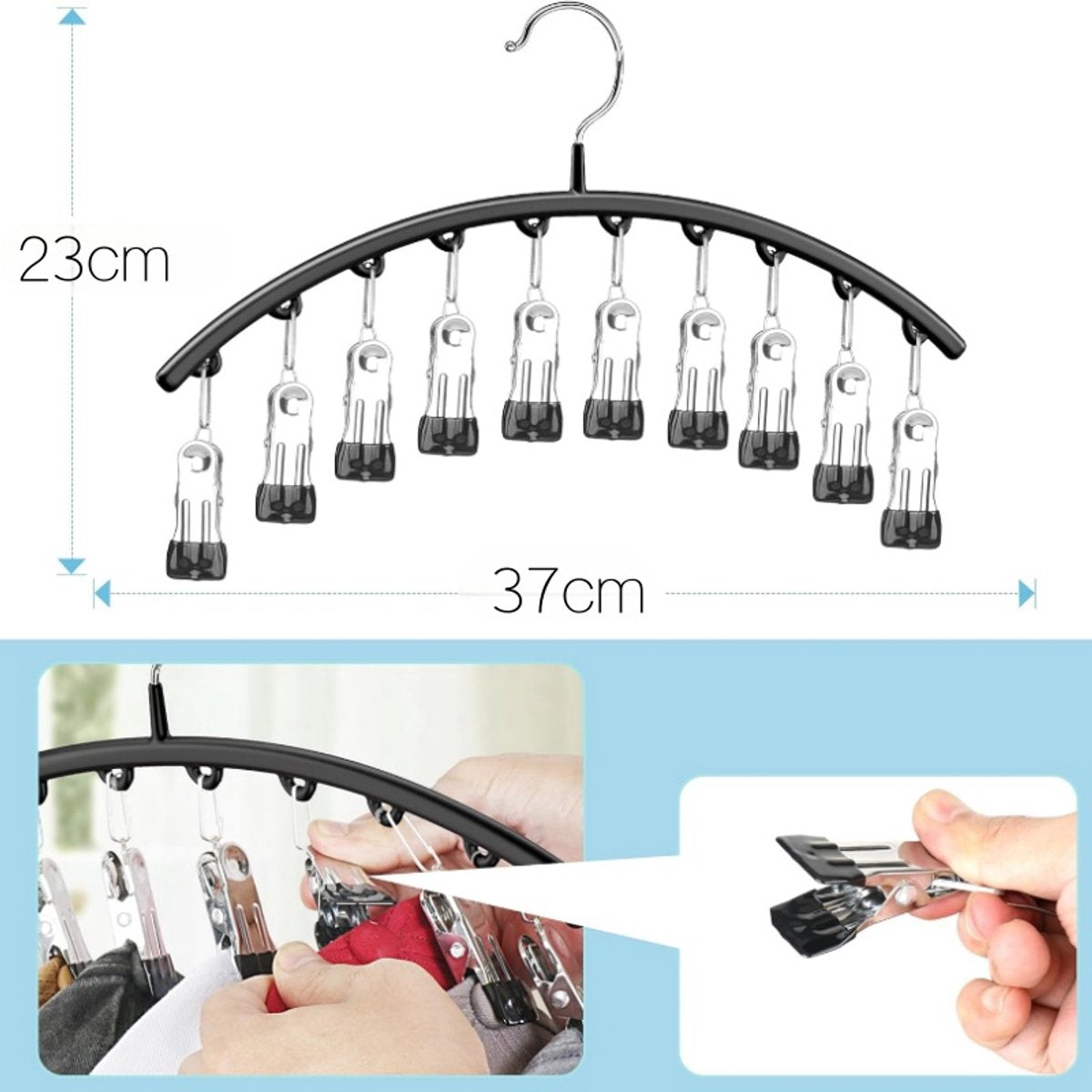 2 pieces - Hat rack - clothes rack - sock clip - hat rack for the wardrobe - storage accessories - suitable for drying clothes, socks and hats - black - 37*23 cm