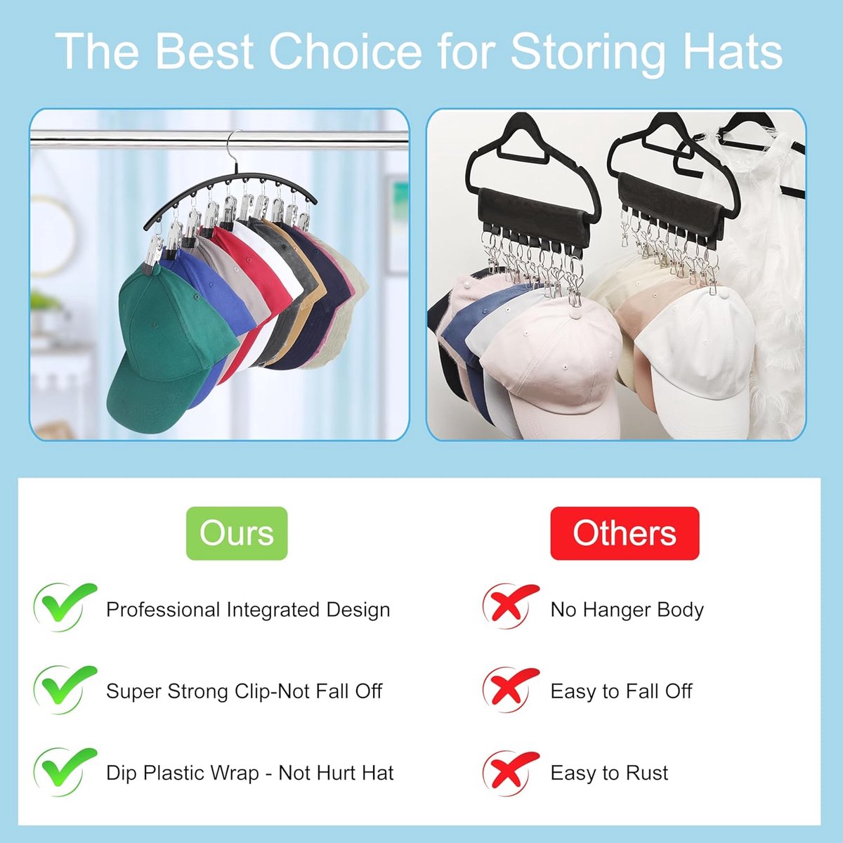 2 pieces - Hat rack - clothes rack - sock clip - hat rack for the wardrobe - storage accessories - suitable for drying clothes, socks and hats - black - 37*23 cm