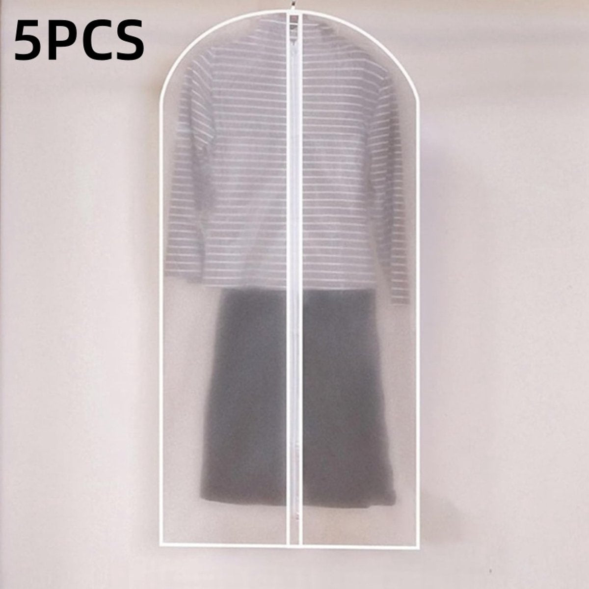 5-piece - Garment bag - dust bag - dust cover - clothing storage bag - central zipper - storage accessories - suitable for wardrobe storage and travel - white - 60*120 cm