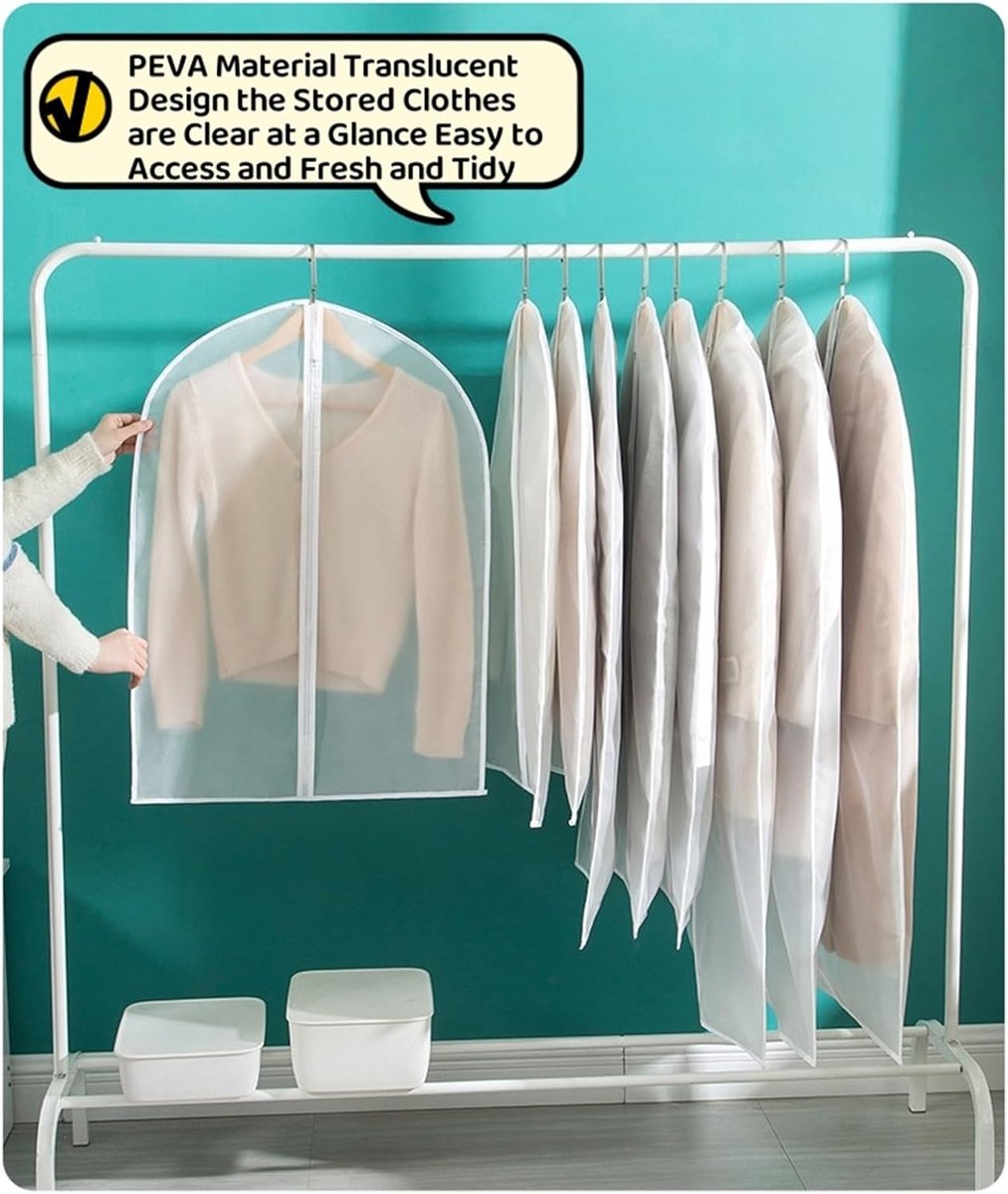 5-piece - Garment bag - dust bag - dust cover - clothing storage bag - central zipper - storage accessories - suitable for wardrobe storage and travel - white - 60*120 cm