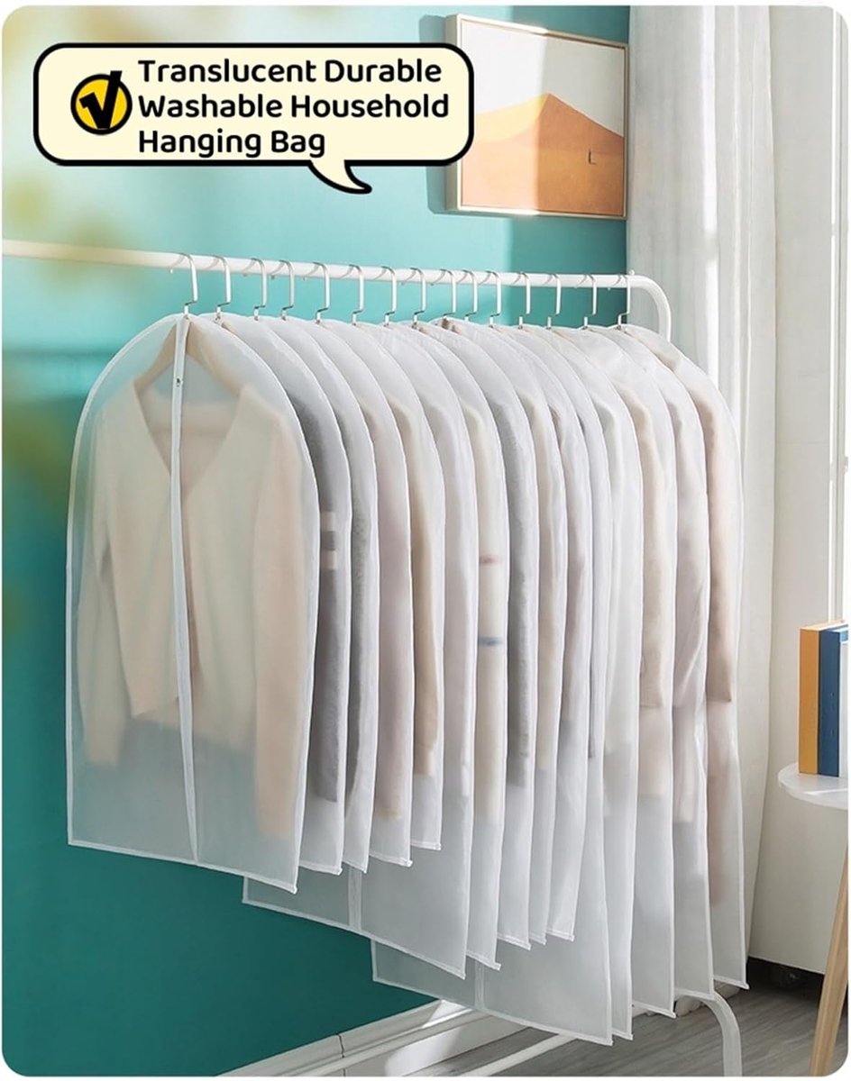 5-piece - Garment bag - dust bag - dust cover - clothing storage bag - central zipper - storage accessories - suitable for wardrobe storage and travel - white - 60*120 cm