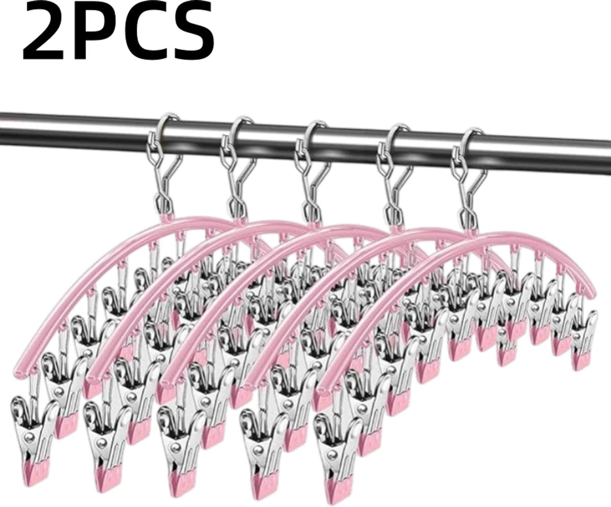 2 pieces - Clothes rack - sock clips - clothes hangers - storage accessories - suitable for drying socks and underwear - pink - 41*24.5 cm