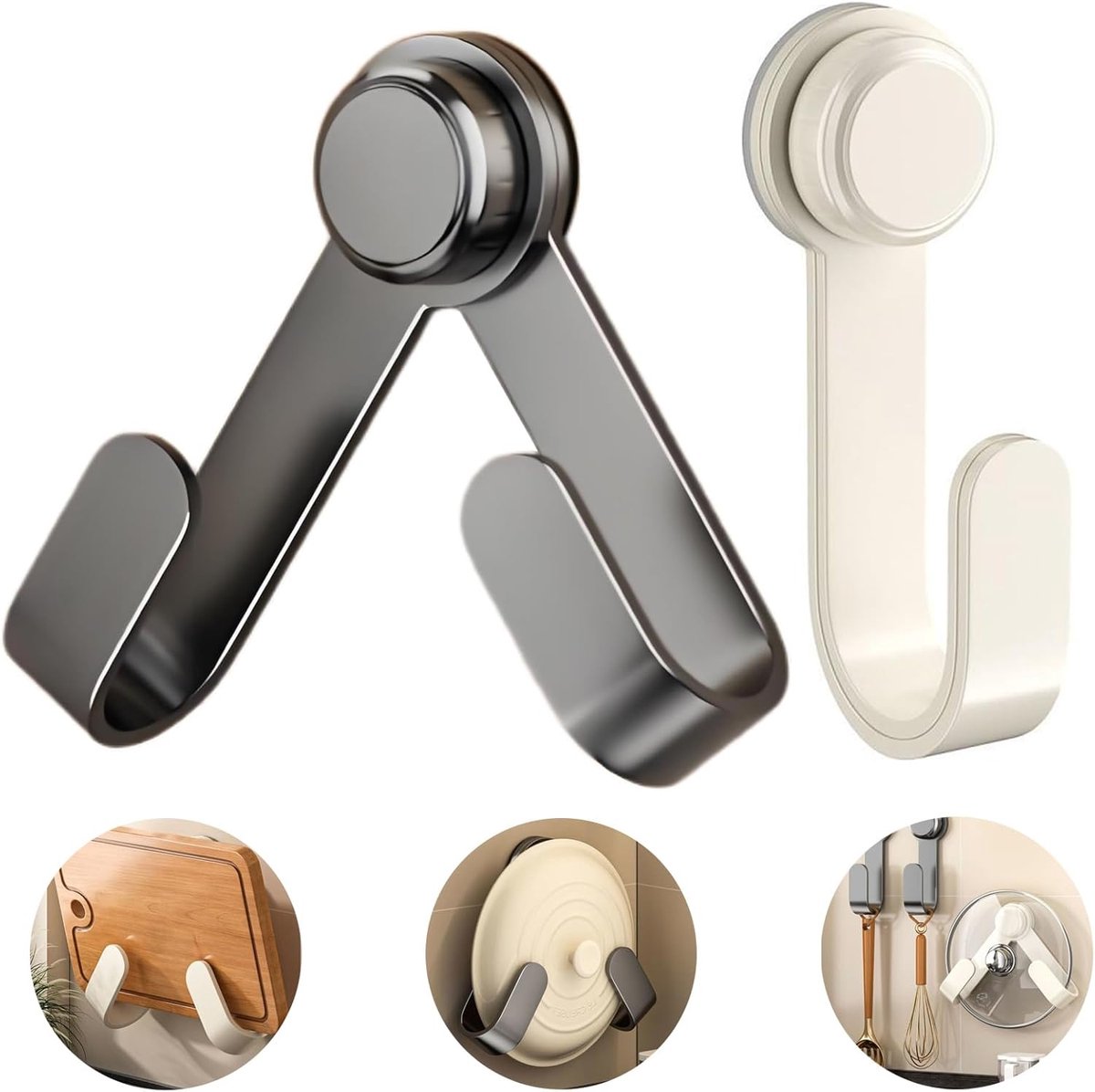2 pieces - Hooks - Suction hooks - Pot lid racks - Storage racks - Rotatable - Storage accessories - Suitable for kitchens, bedrooms and bathrooms - Black - 3*5*19.5 cm