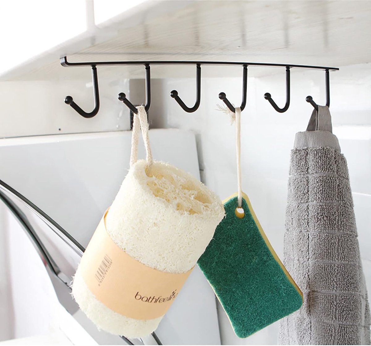 Storage rack - hooks - multifunctional hooks - nail-free hooks - storage accessories - suitable for cabinets, wardrobes and kitchen storage - black - 26.5*7.5 cm - shelf thickness less than 2.7 cm