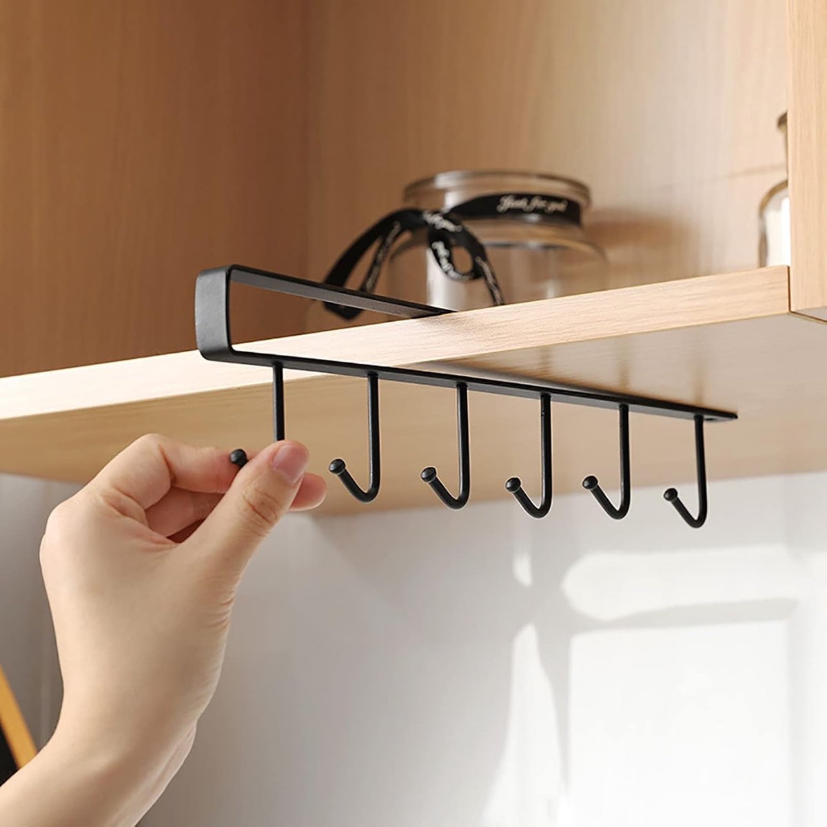 Storage rack - hooks - multifunctional hooks - nail-free hooks - storage accessories - suitable for cabinets, wardrobes and kitchen storage - black - 26.5*7.5 cm - shelf thickness less than 2.7 cm