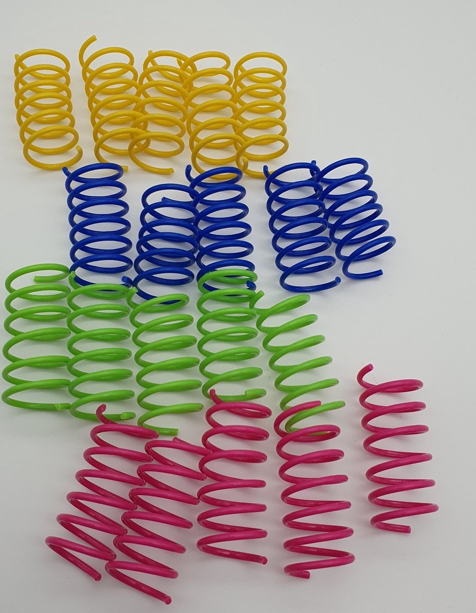 Springs Cat Toys – 20 Cat Feathers in 4 Colors – Spirals