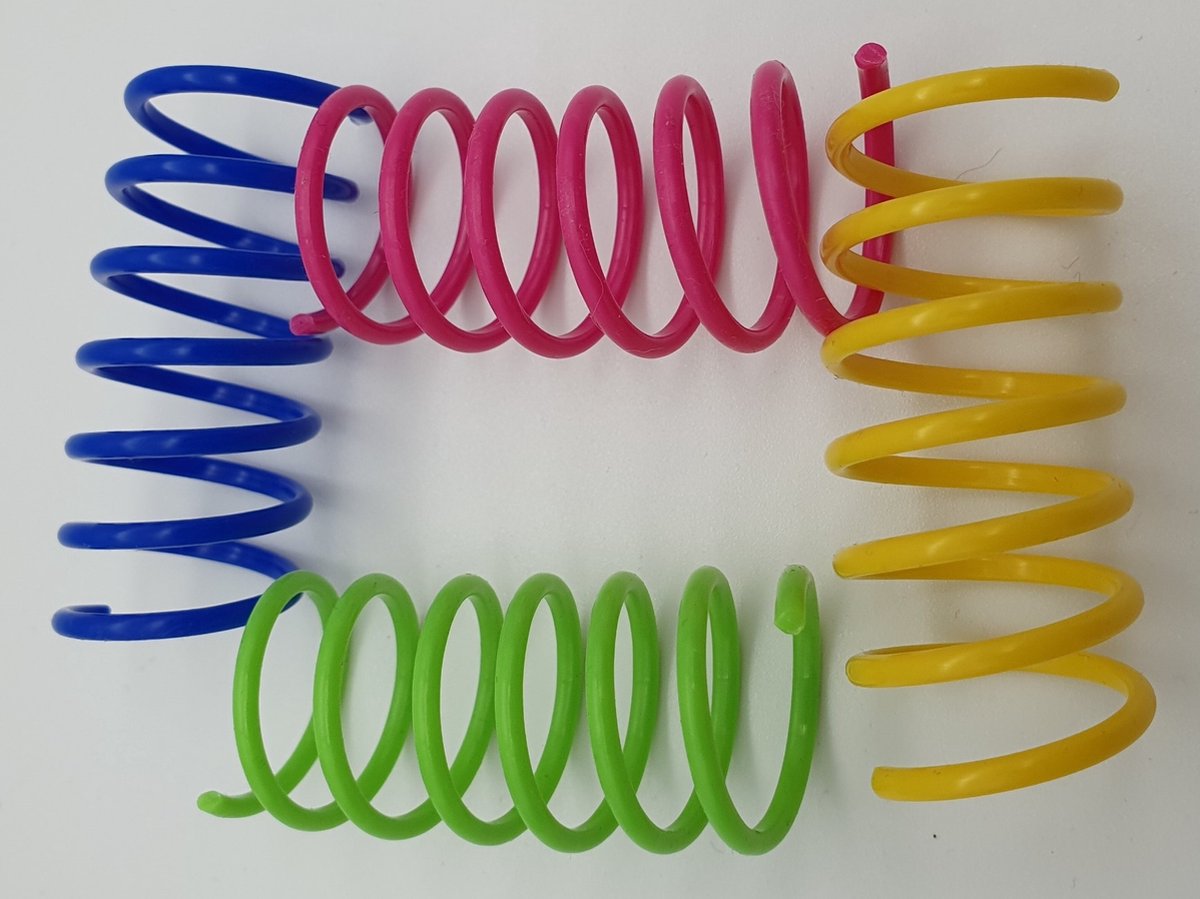 Springs Cat Toys – 20 Cat Feathers in 4 Colors – Spirals