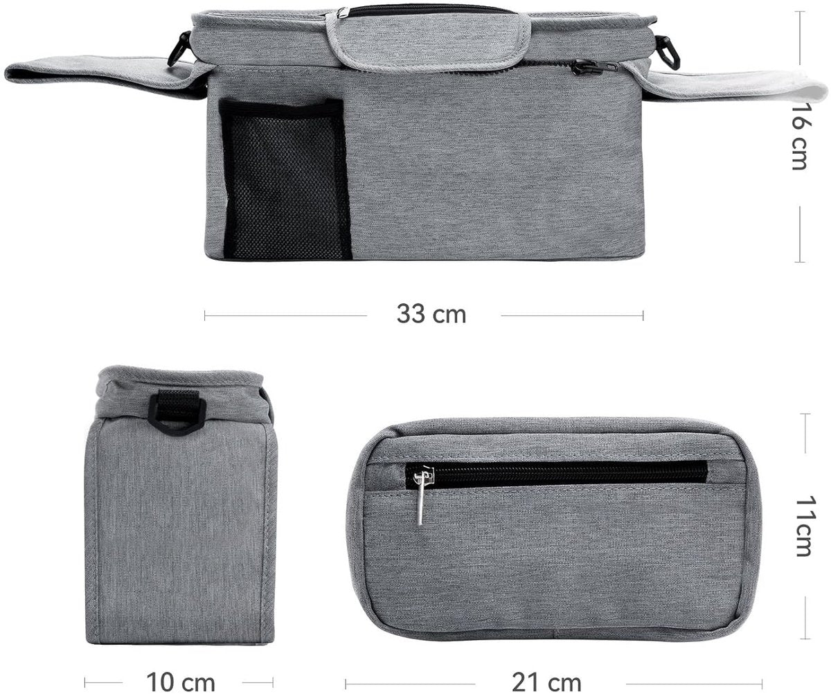 Universal storage bag for stroller - with drink holder - cup holder - stroller storage accessories - large capacity stroller bag