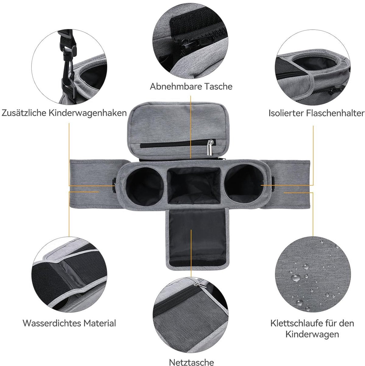 Universal storage bag for stroller - with drink holder - cup holder - stroller storage accessories - large capacity stroller bag
