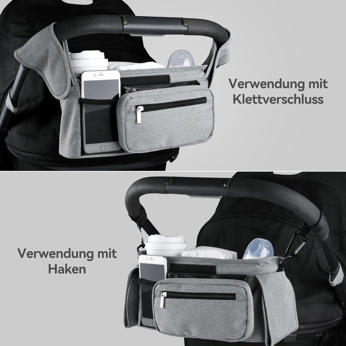 Universal storage bag for stroller - with drink holder - cup holder - stroller storage accessories - large capacity stroller bag
