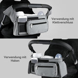 Universal storage bag for stroller - with drink holder - cup holder - stroller storage accessories - large capacity stroller bag - Close-Up Angle