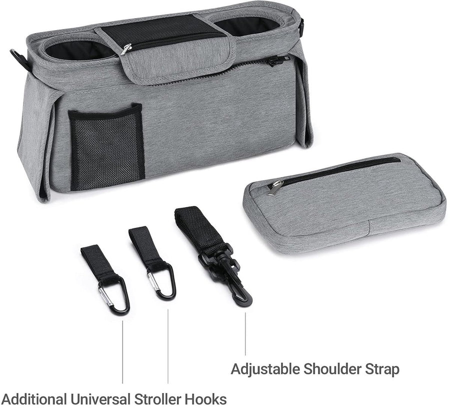 Universal storage bag for stroller - with drink holder - cup holder - stroller storage accessories - large capacity stroller bag