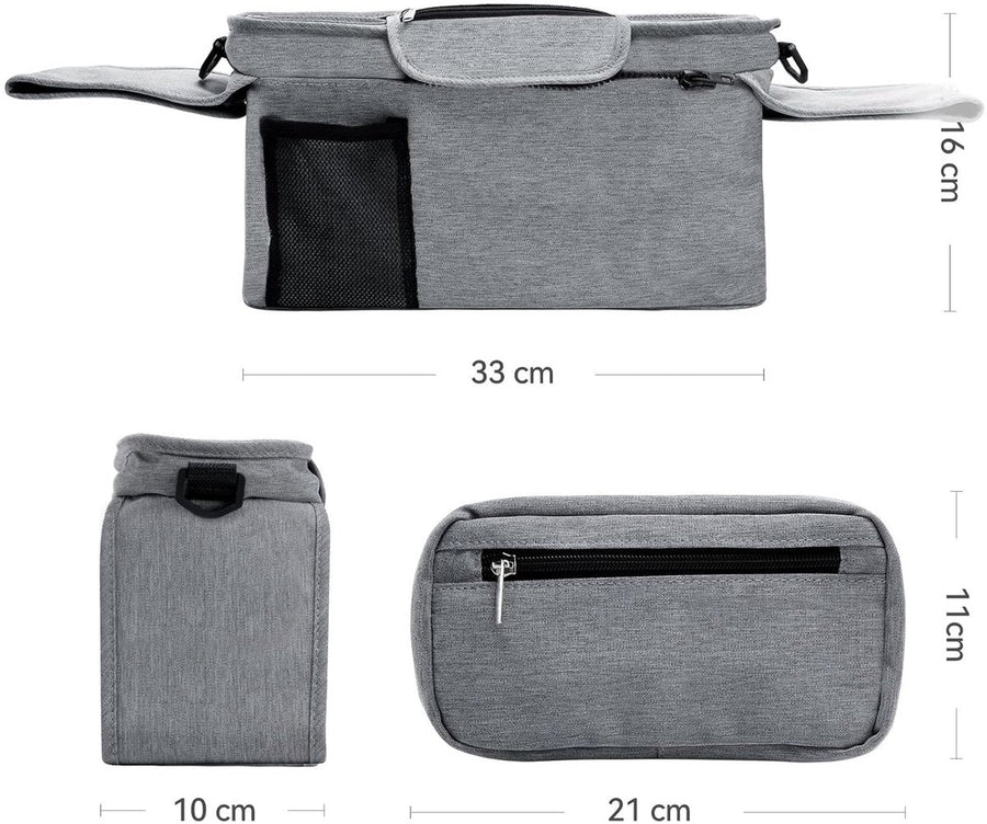 Universal storage bag for stroller - with drink holder - cup holder - stroller storage accessories - large capacity stroller bag