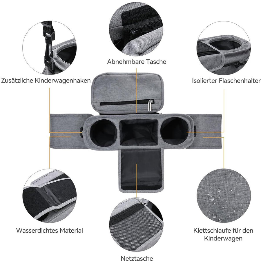 Universal storage bag for stroller - with drink holder - cup holder - stroller storage accessories - large capacity stroller bag