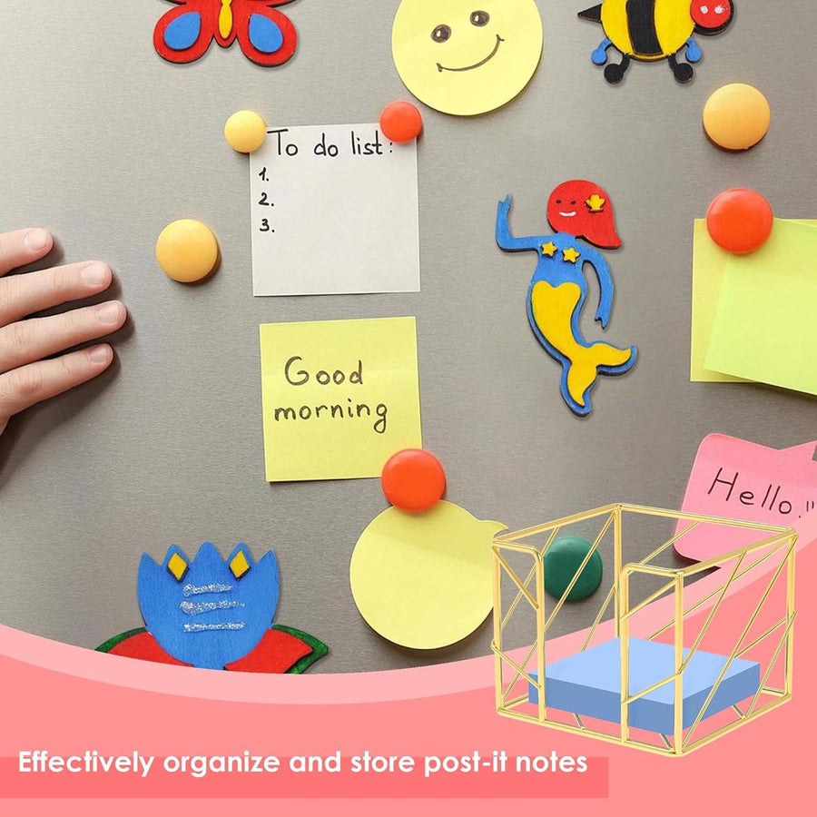 Sticky Note Organizer - Storage Rack - Metal Storage Rack - Creative Openwork Note Box - Desk Storage Accessories - Post-it Holder - Gold