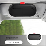 Glasses case - car glasses frame - sun visor sunglasses holder - car glasses case - multifunctional storage box - car storage accessories - hanging glasses case - with mounting clip - storage of glasses, sunglasses, cards (17*7.6cm - black) - Front View
