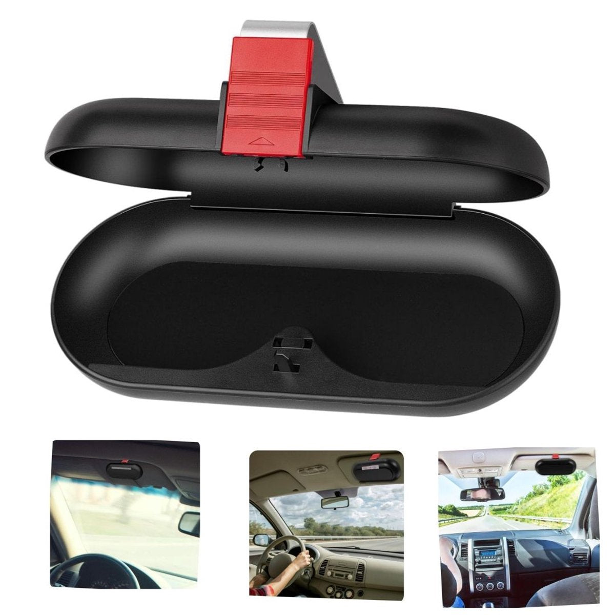 Glasses case - car glasses frame - sun visor sunglasses holder - car glasses case - multifunctional storage box - car storage accessories - hanging glasses case - with mounting clip - storage of glasses, sunglasses, cards (17*7.6cm - black)
