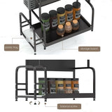 Extendable spice rack with storage accessories - 2 tiers - Rear View