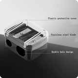 Black 2-hole pencil sharpener - Makeup sharpener with collection tray - plastic