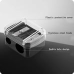 Black 2-hole pencil sharpener - Makeup sharpener with collection tray - plastic