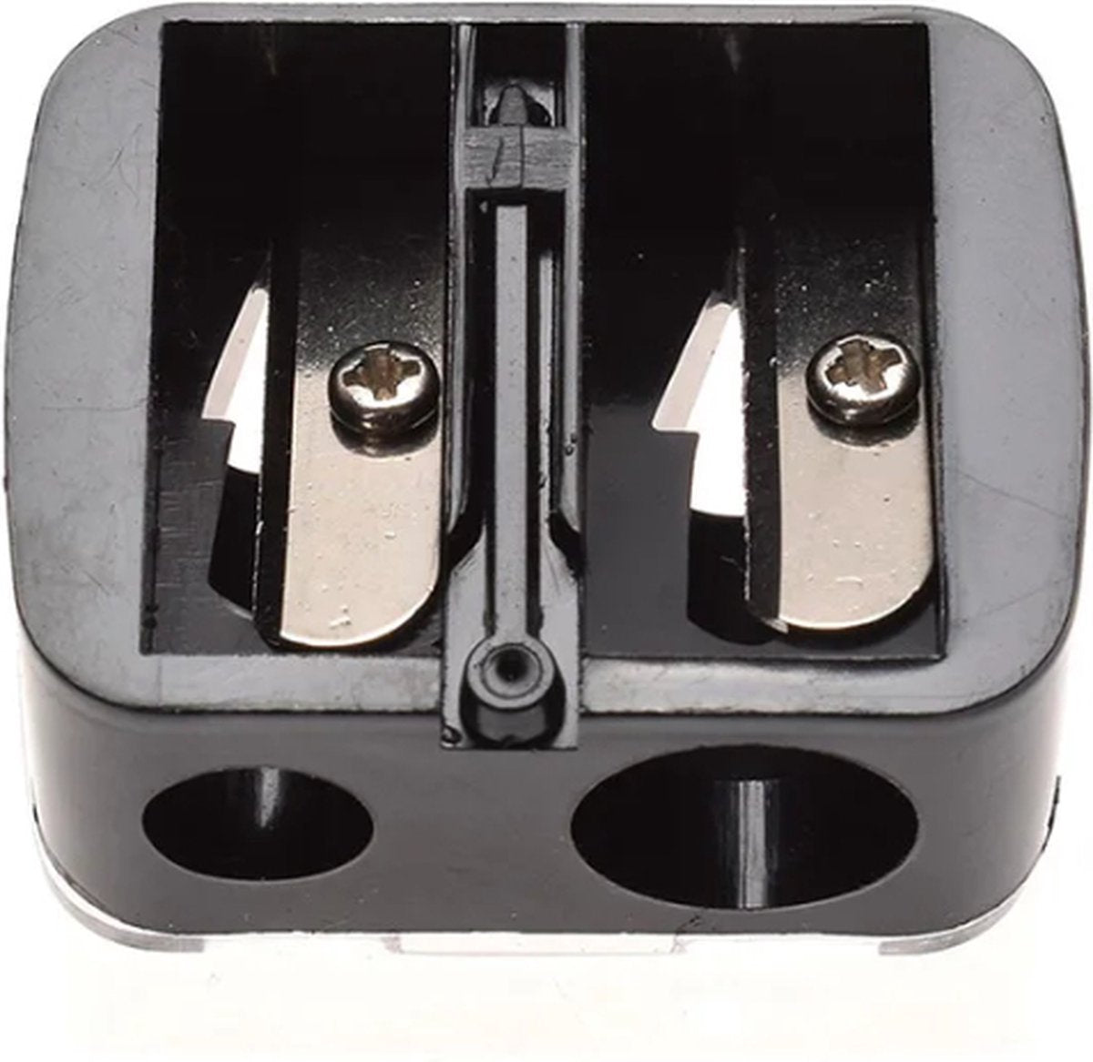 Black 2-hole pencil sharpener - Makeup sharpener with collection tray - plastic
