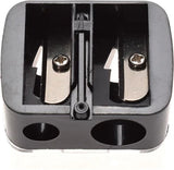 Black 2-hole pencil sharpener - Makeup sharpener with collection tray - plastic