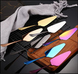 Cake Peel | Pizza Peel | Cake Cutter | Pizza Cutter | With Serrated Edge | Stainless Steel | Bronze - Side View