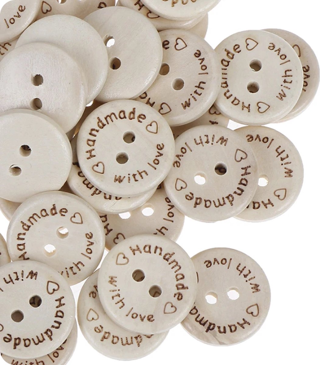 Wooden buttons - Handmade with Love - 10 pieces of 25 MM