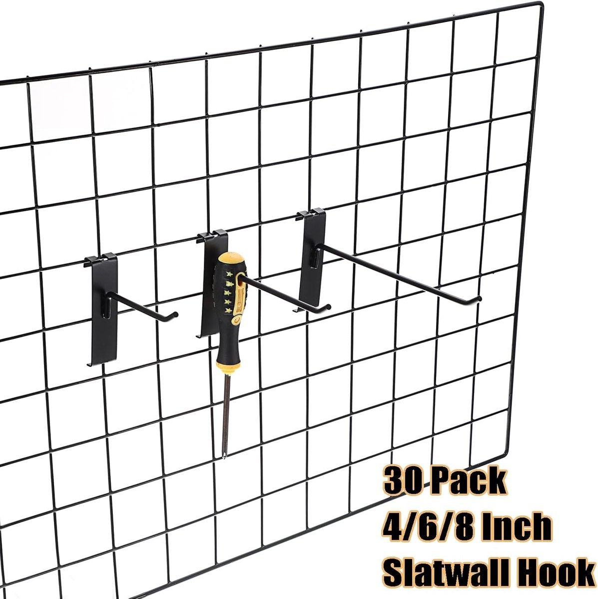 Gridwall Hooks 30 Pieces - 10/15/20cm - Iron - Black - Commercial Quality - Grid Wall Panels Accessory - Garage - Shop - Storage accessories