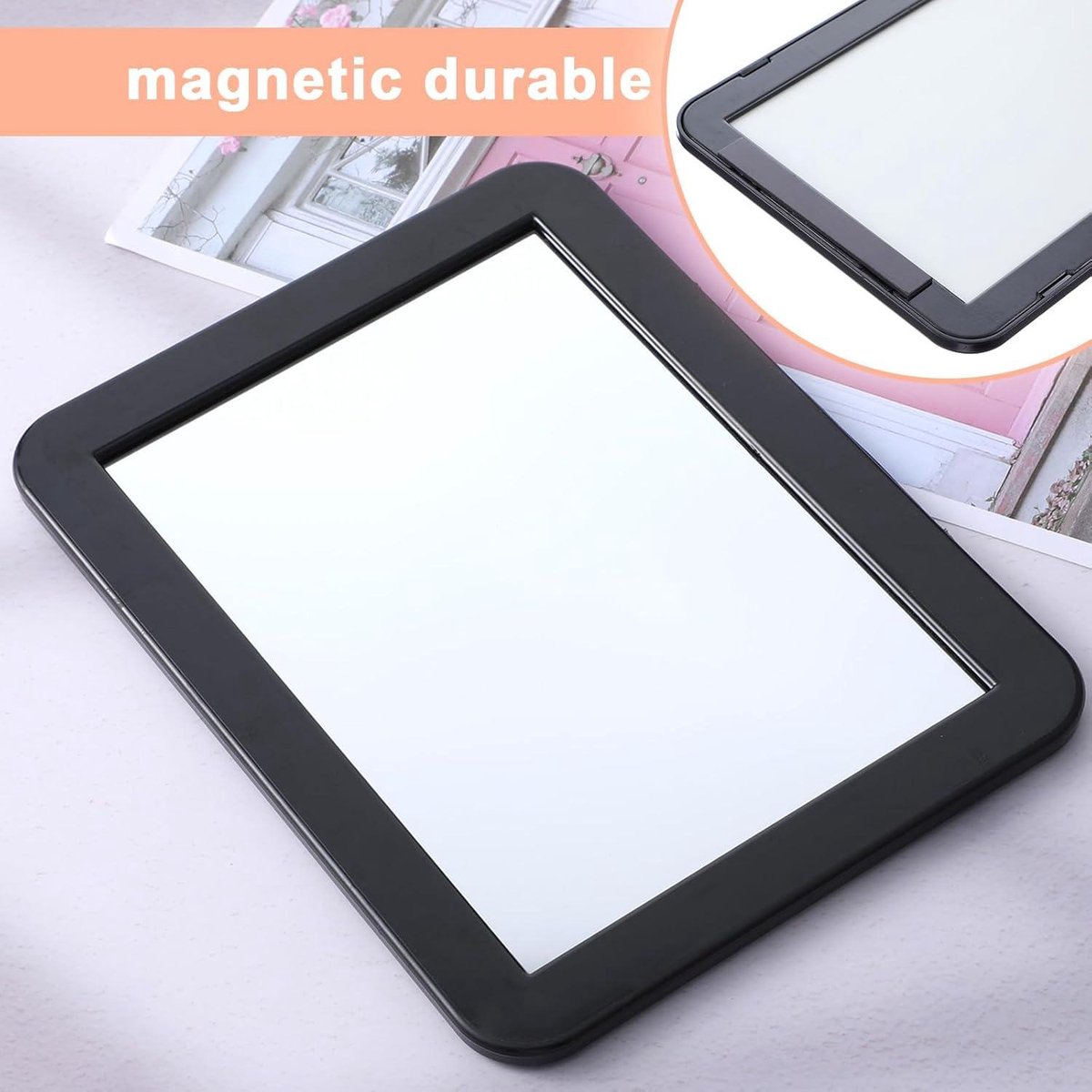 Magnetic Closing Mirrors 17.8 × 13.5 cm - Set of 2 - Makeup Mirror for School, Gym, and Office - Storage Accessories