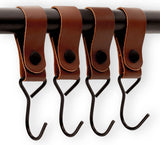 Brute Strength - Multifunctional Hook with Leather Loop - Cognac - 4 pieces - Coat Hook - Camping Hook - Leather - Hanging Hooks - Towel Hooks