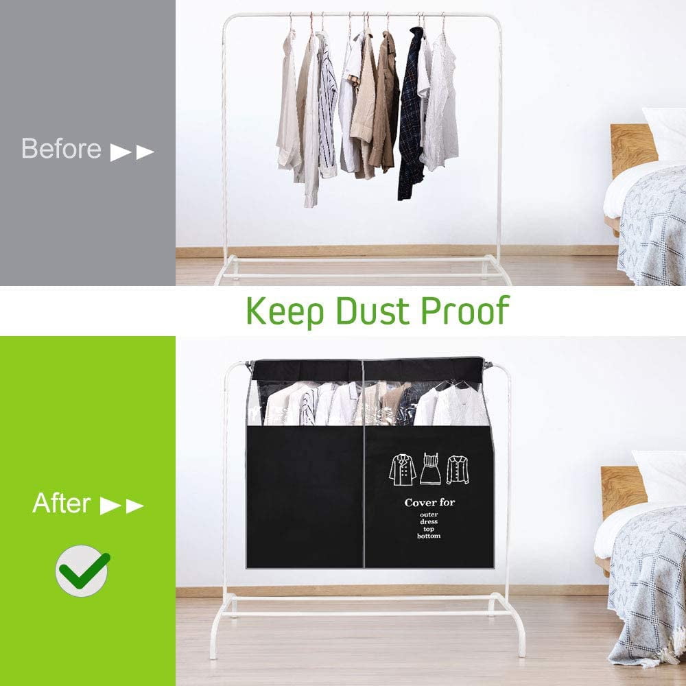 Dustproof Clothes Rack Cover Expandable Hanging Closet Cover Shoulder Dust Cover Clothes Protector for Coats Suits Dresses Black