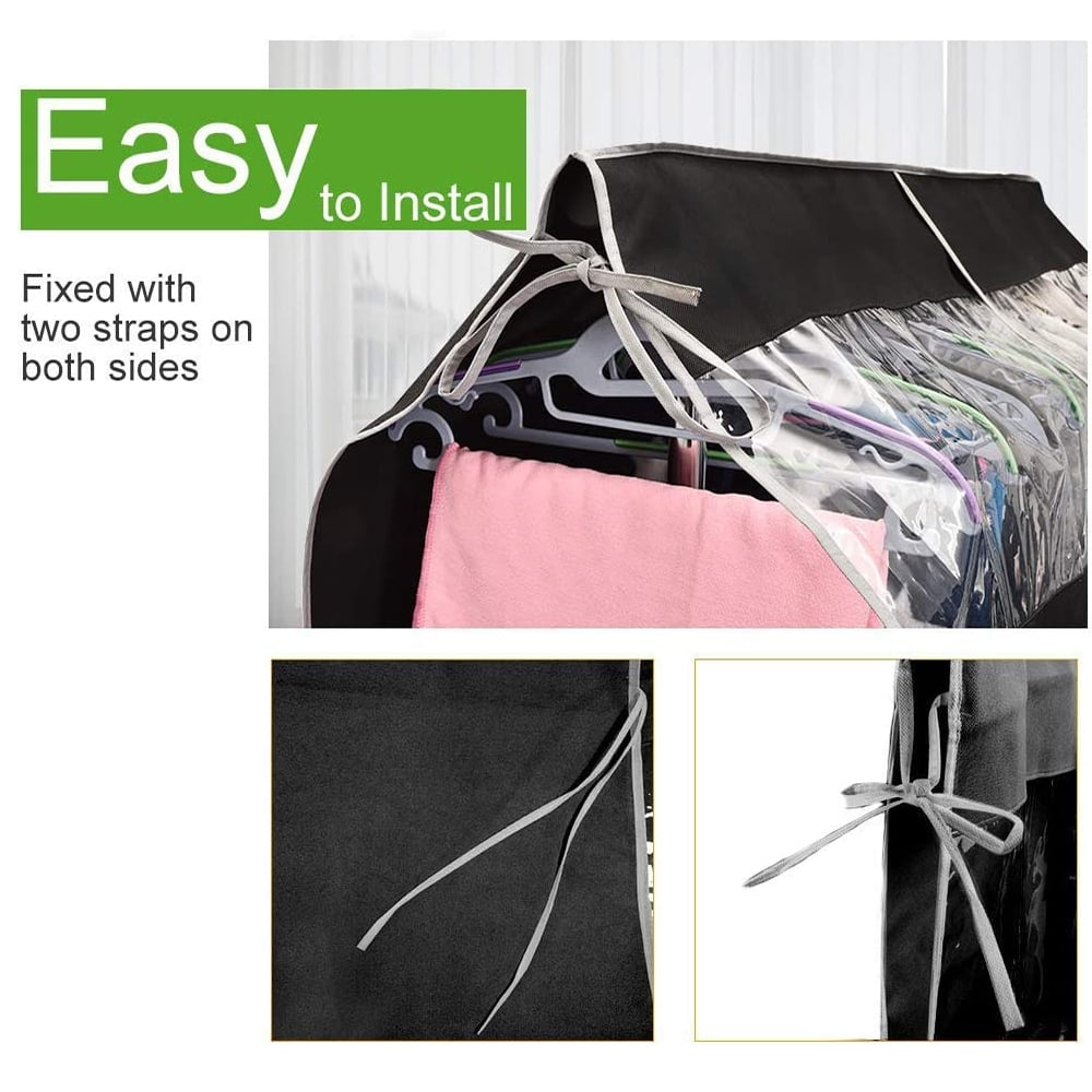 Dustproof Clothes Rack Cover Expandable Hanging Closet Cover Shoulder Dust Cover Clothes Protector for Coats Suits Dresses Black