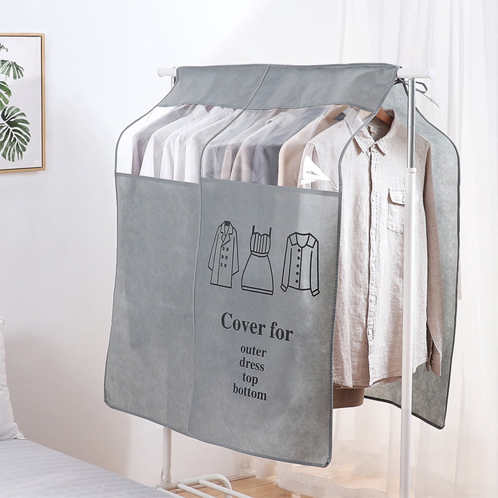 Dustproof Clothes Rack Cover Expandable Hanging Closet Cover Shoulder Dust Cover Clothes Protector for Coats Suits Dresses Grey