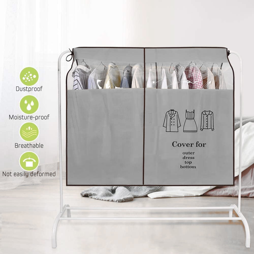 Dustproof Clothes Rack Cover Expandable Hanging Closet Cover Shoulder Dust Cover Clothes Protector for Coats Suits Dresses Grey