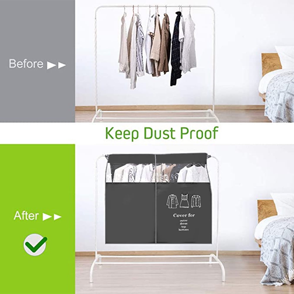 Dustproof Clothes Rack Cover Expandable Hanging Closet Cover Shoulder Dust Cover Clothes Protector for Coats Suits Dresses Grey