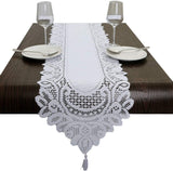 Lace Table Runner Dresser Scarf Embroidered Table Runners with Exquisite Flower Vintage Shabby Chic for Wedding Holiday Dinning White - Front View