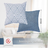 Decorative Set of 4 Square Couch Pillows Linen Cushion Cover for Couch Sofa Living Room, 18"x18" inches, Blue Blue 18x18 Inch Pillow Covers